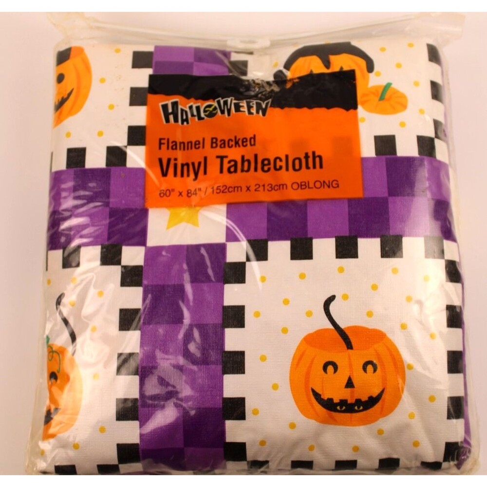 Halloween Pumpkins Flannel Backed Vinyl Tablecloth 60"x102" Oblong